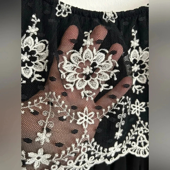 Three Pink Hearts Small Black Maxi Romper Dress Embroidered Fairy Whimsigoth - Picture 7 of 13